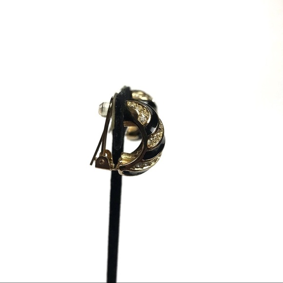 Vintage Christian Dior Half Hoop Enamel Crystal Clip On Earrings - Picture 4 of 8